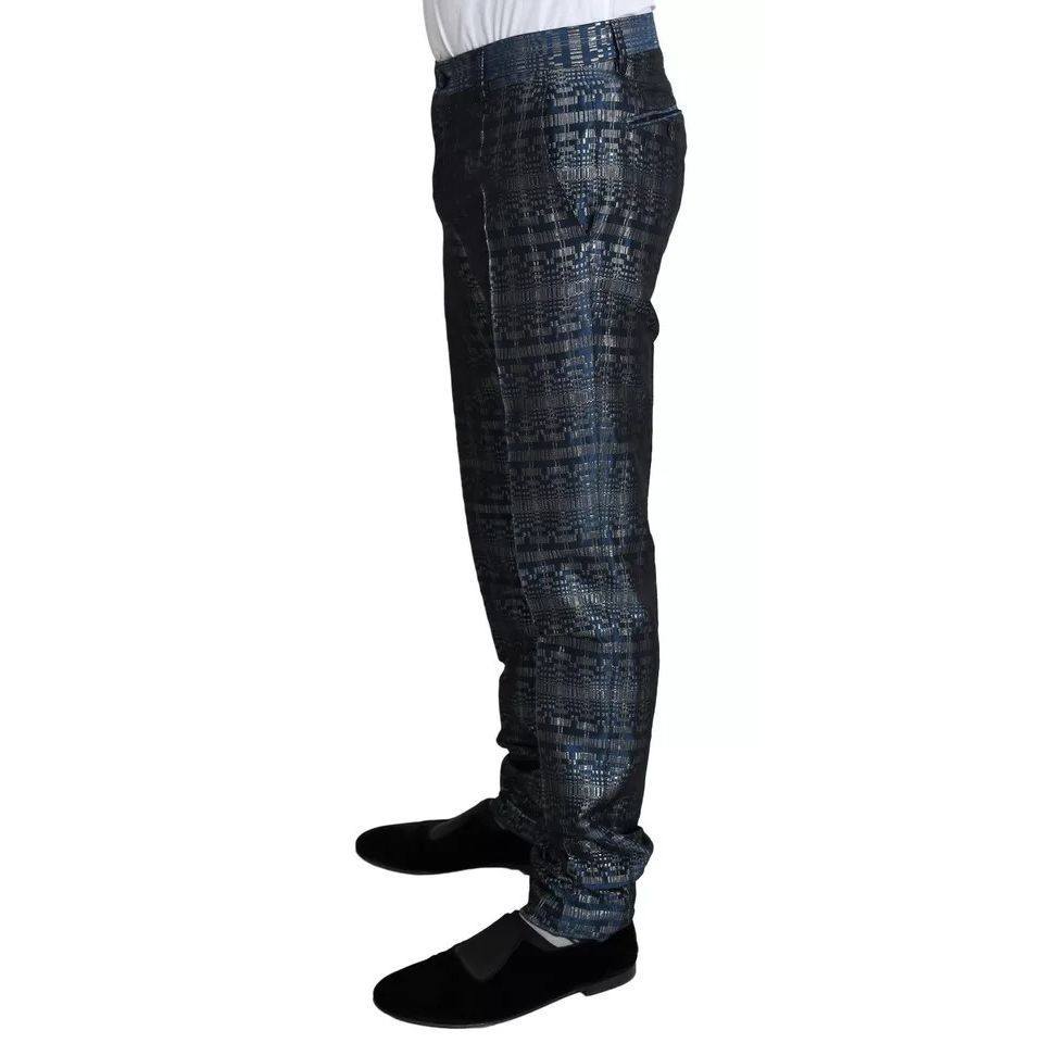 Dolce & Gabbana Blue Silver Shiny 2 Piece Slim GOLD Suit