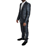 Dolce & Gabbana Blue Silver Shiny 2 Piece Slim GOLD Suit