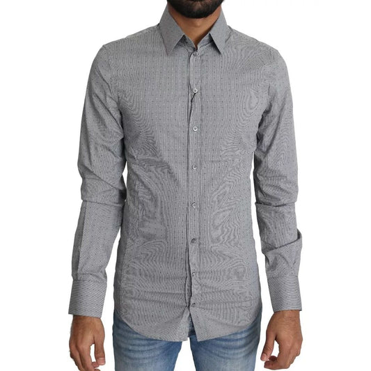 Dolce & Gabbana Gray SICILIA Dotted Semi Fitted Formal Shirt