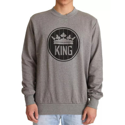 Dolce & Gabbana Gray Crown King Cotton Pullover Sweater