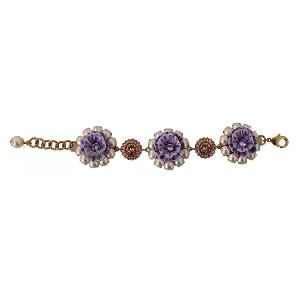 Dolce & Gabbana FIORI BLOOMING Floral Baroque Crystals Brass Bracelet