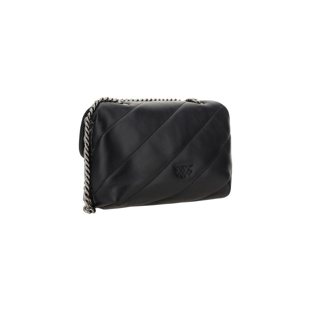 PINKO Black Calf Leather Bos Taurus Shoulder Bag