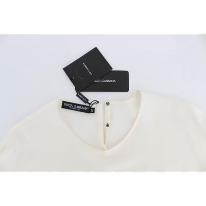 Dolce & Gabbana White Sequined Key Silk Blouse T-shirt Top