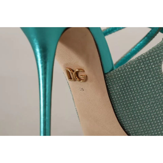 Dolce & Gabbana Blue Glittered Strappy Heels Sandals Shoes