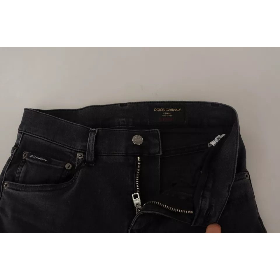 Dolce & Gabbana Gray Running Denim Stretch Logo Skinny Jeans