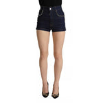 Dolce & Gabbana Dark Blue Embellished Denim Hot Pants Shorts
