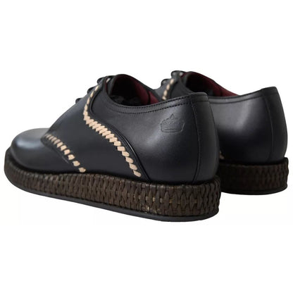 Dolce & Gabbana Black Leather Beige Derby Dress Shoes