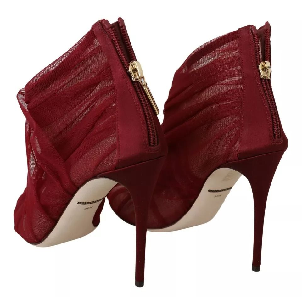 Dolce & Gabbana Red Tulle Ankle Boots Stiletto Heels Shoes
