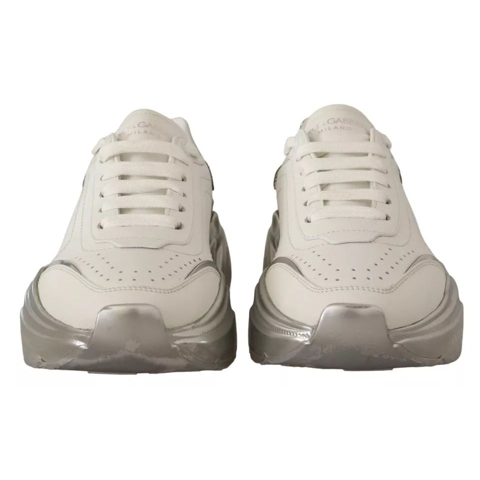 Dolce & Gabbana White Silver Leather Daymaster Sneakers Shoes