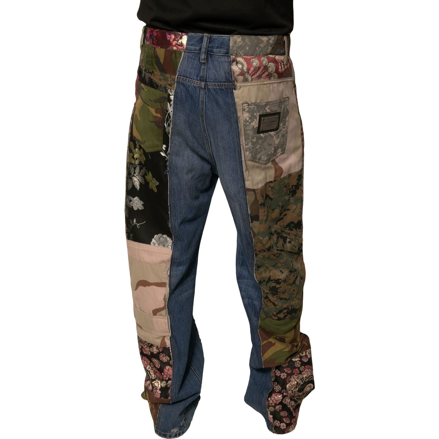 Dolce & Gabbana Blue Patchwork Cotton Straight Denim Jeans