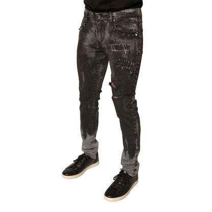 Dolce & Gabbana Gray Embellished Cotton Skinny Denim Jeans