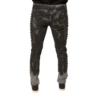 Dolce & Gabbana Gray Embellished Cotton Skinny Denim Jeans