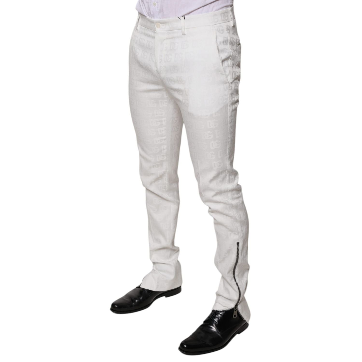 Dolce & Gabbana White Cotton Tapered Formal Dress Pants