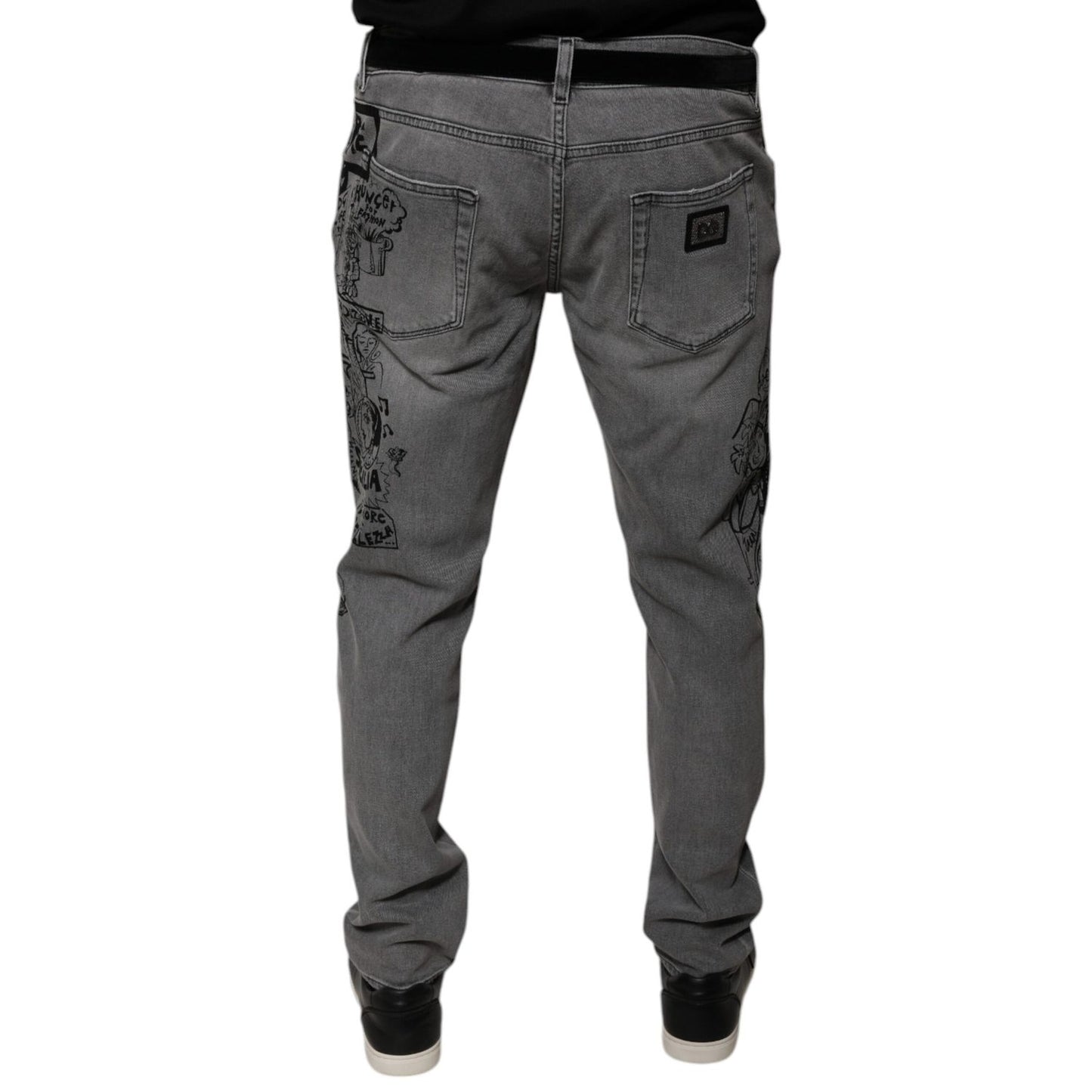 Dolce & Gabbana Gray Graphic Print Cotton Skinny Denim Jeans