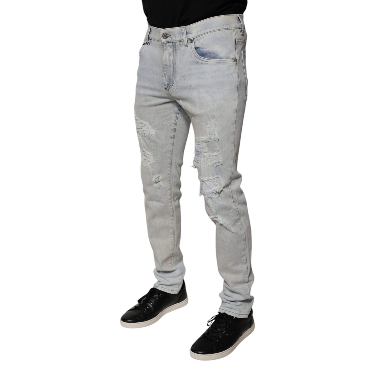 Dolce & Gabbana Light Blue Cotton Blend Tattered Skinny Denim Jeans