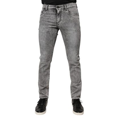 Dolce & Gabbana Gray Logo Plaque Cotton Slim Fit Denim Jeans