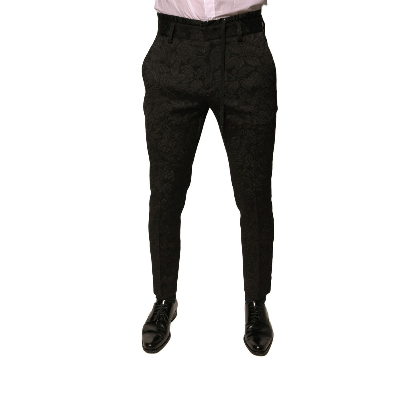 Dolce & Gabbana Black Brocade Polyester Skinny Men Dress Pants