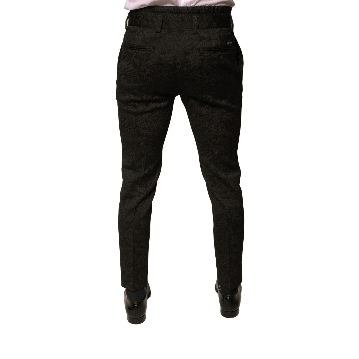 Dolce & Gabbana Black Brocade Polyester Skinny Men Dress Pants