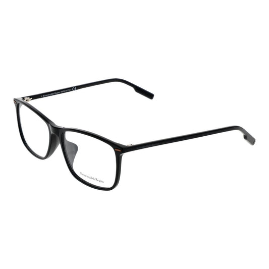 Ermenegildo Zegna Black Men Glasses Frame in acetate with full-rim rectangle style, demo lenses, size 57-16-145, includes branded case.