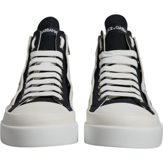 Dolce & Gabbana White Black Cotton High Top Sneakers Shoes MV6715-41