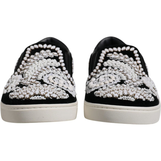 Dolce & Gabbana Black Embellished London Men Slip On Shoes MV6730-41.5