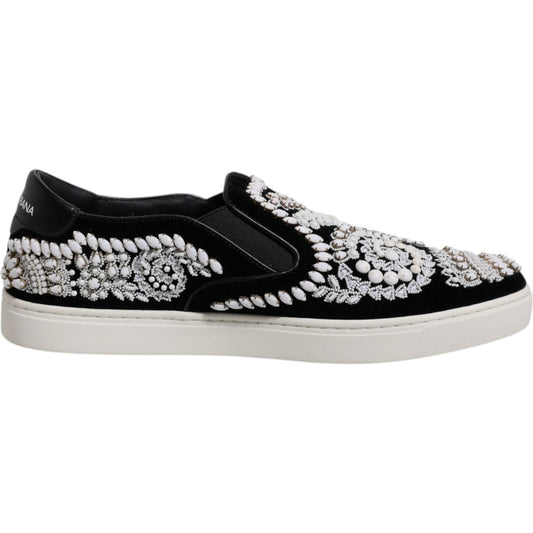 Dolce & Gabbana Black Embellished London Men Slip On Shoes MV6730-41.5