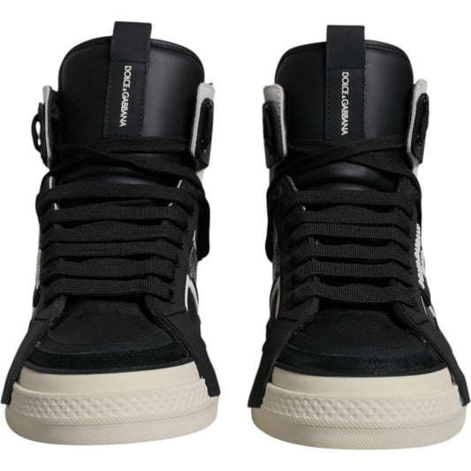 Dolce & Gabbana Black Silver Leather High Top Sneaker Shoes MV6744-39.5