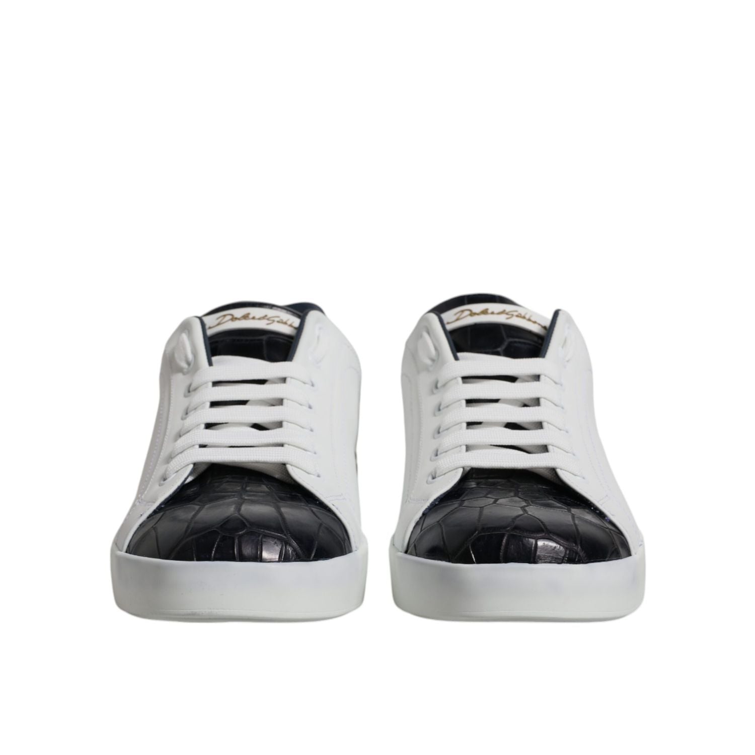 Dolce & Gabbana White Black Leather Portofino Sneakers Shoes