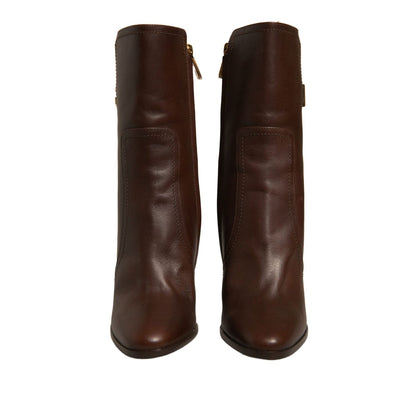 Dolce & Gabbana Brown Leather Heels Mid Calf Boots Shoes