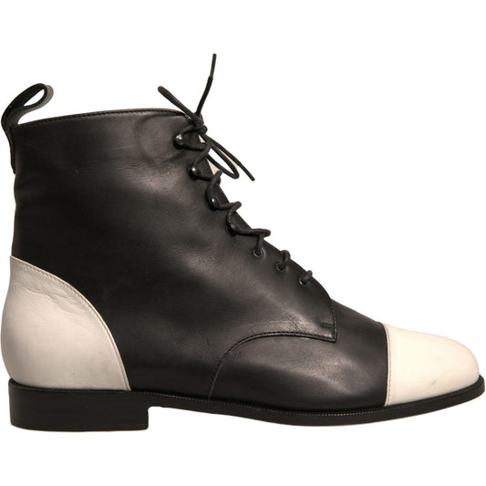 Sergio Rossi Black White Leather Lace Up Flats Ankle Boots Shoes LA12439-40