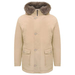Herno Beige Nylon Men Jacket with Fur-Trimmed Hood