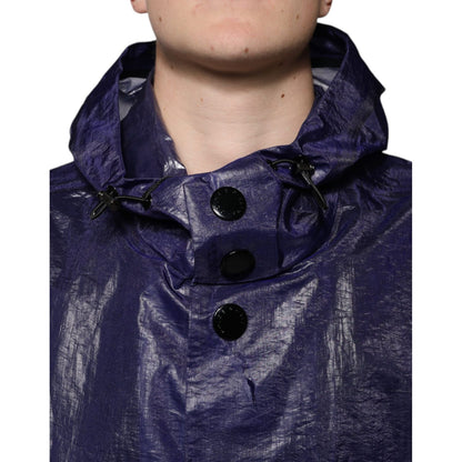 Dolce & Gabbana Dark Blue Cotton Hooded Men Raincoat Jacket