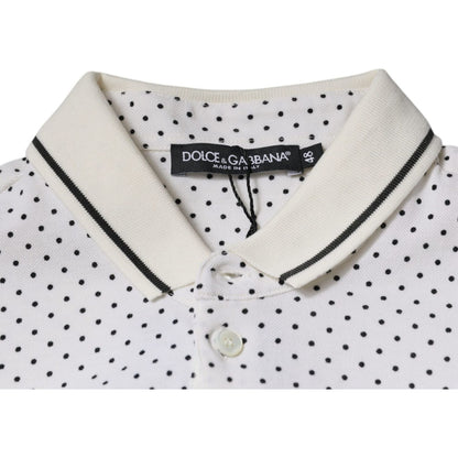 Dolce & Gabbana White Polka Dot Cotton Collared Polo T-shirt