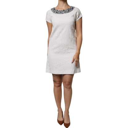 Dolce & Gabbana White Crystal Embellished Jacquard Brocade Mini Dress