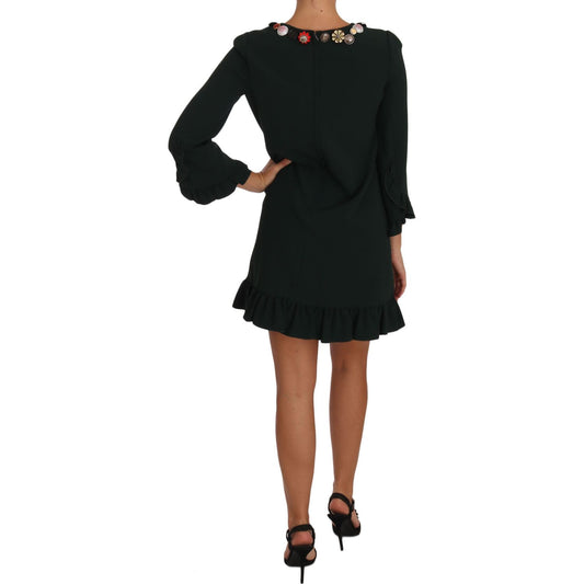 Dolce & Gabbana Green Stretch A-Line Short Crystal Dress DR1411-44