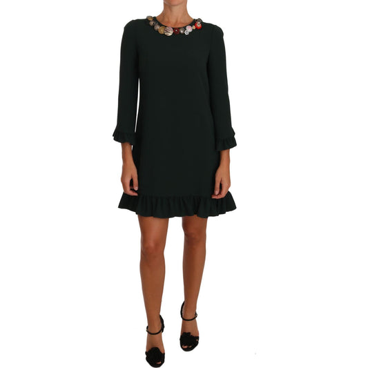 Dolce & Gabbana Green Stretch A-Line Short Crystal Dress DR1411-44