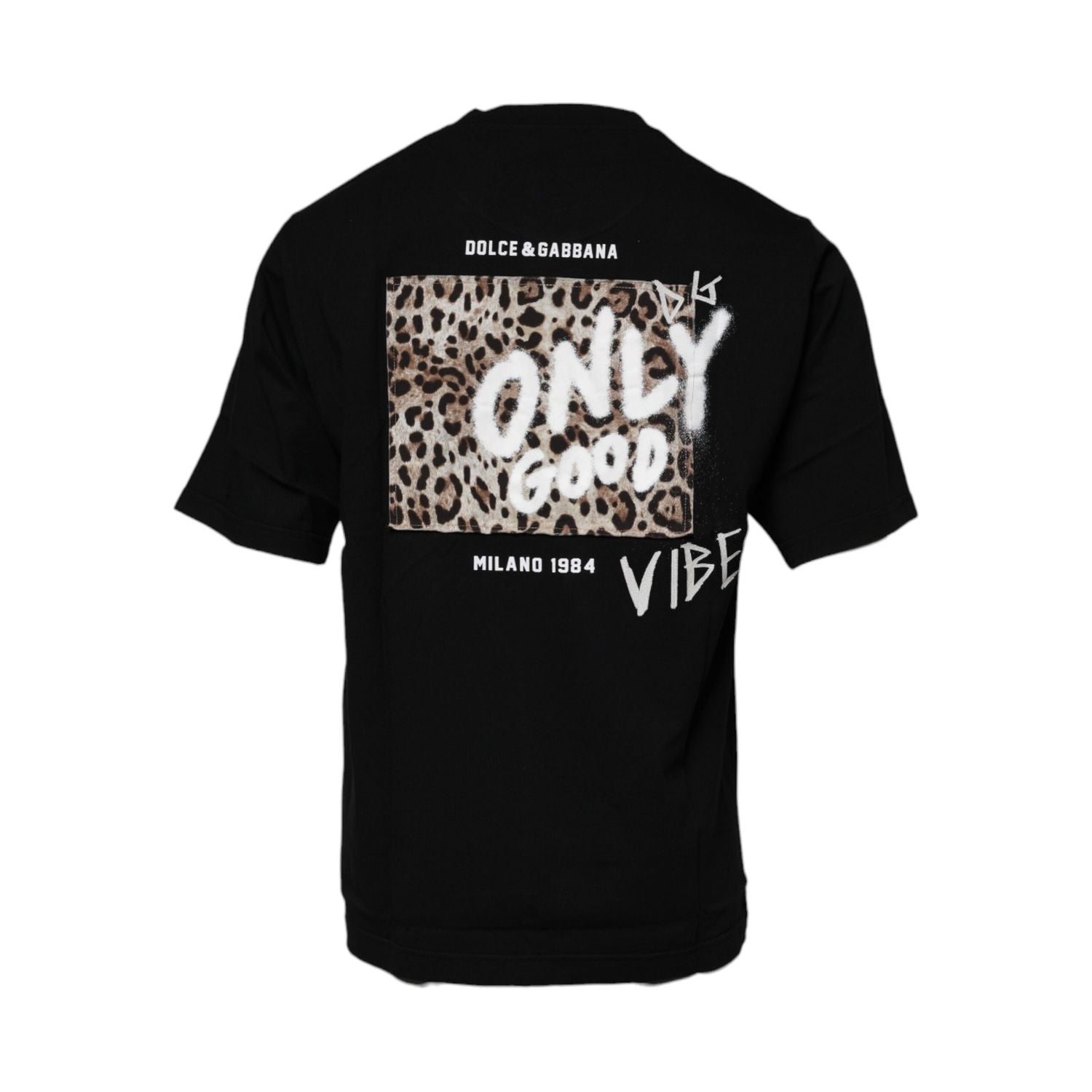 Dolce & Gabbana Black Amore Leopard Cotton Crew Neck T-shirt