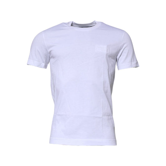 Dolce & Gabbana White Logo Plaque Cotton Crew Neck T-shirt