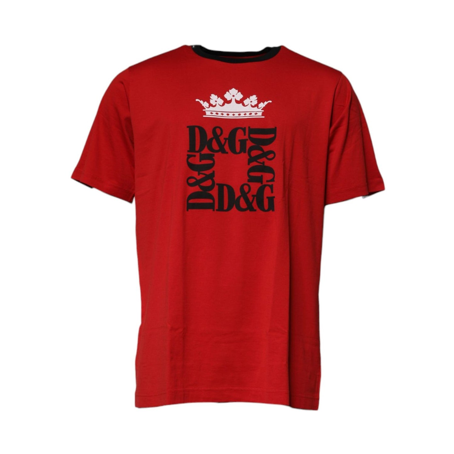 Dolce & Gabbana Red Logo Crown Cotton Crew Neck T-shirt
