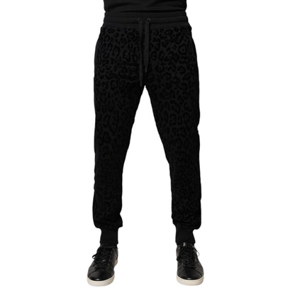 Dolce & Gabbana Black Leopard Cotton Jogger Sweatpants Pants