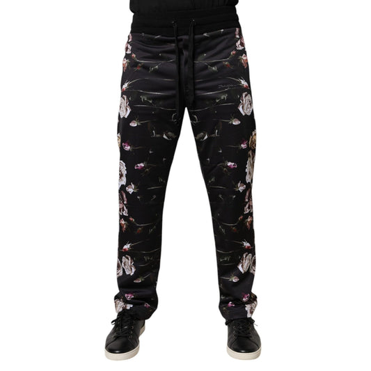 Dolce & Gabbana Black Floral Polyester Jogger Pants