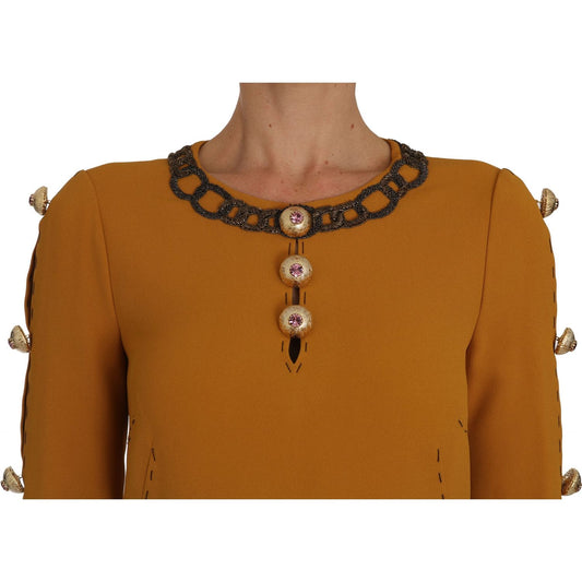 Dolce & Gabbana Brown Mini Crystal Embellished Dress