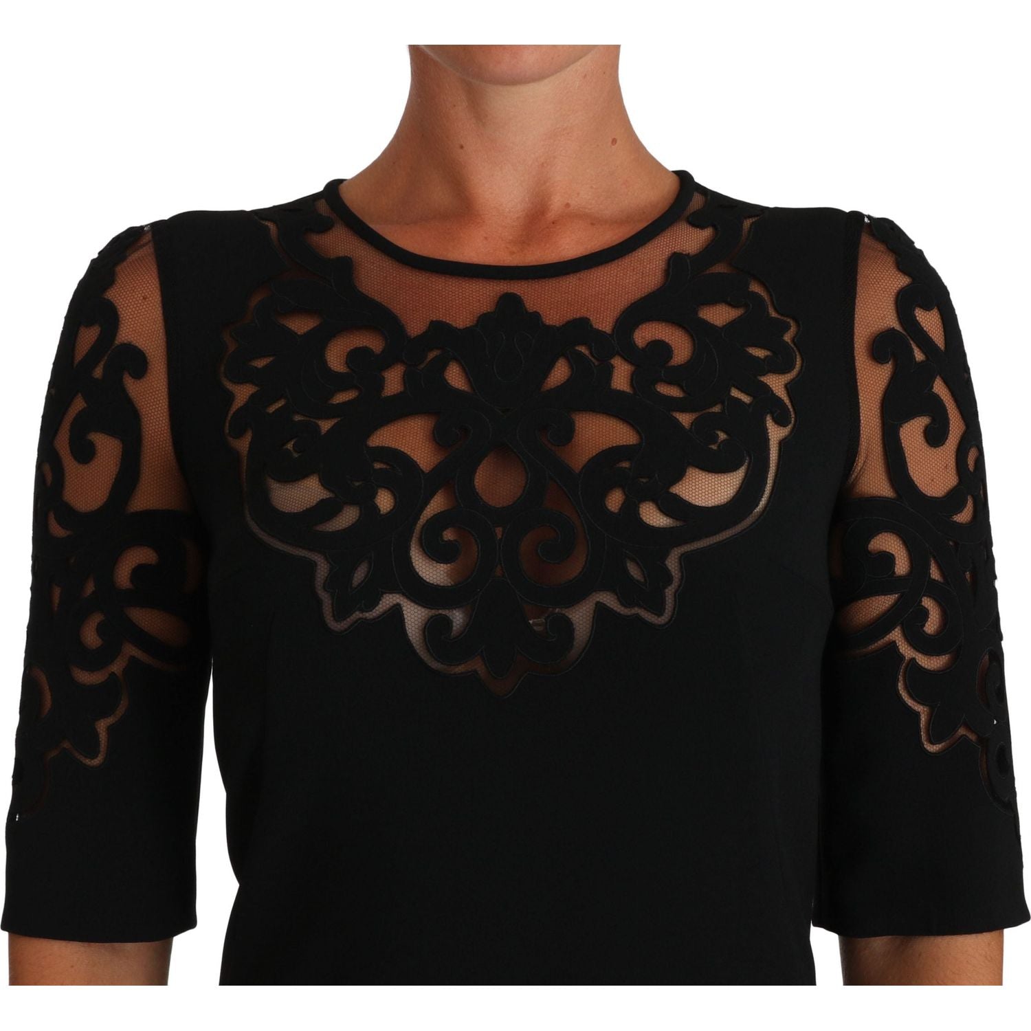 Dolce & Gabbana Black Floral Cut Out Pattern Coctail Dress