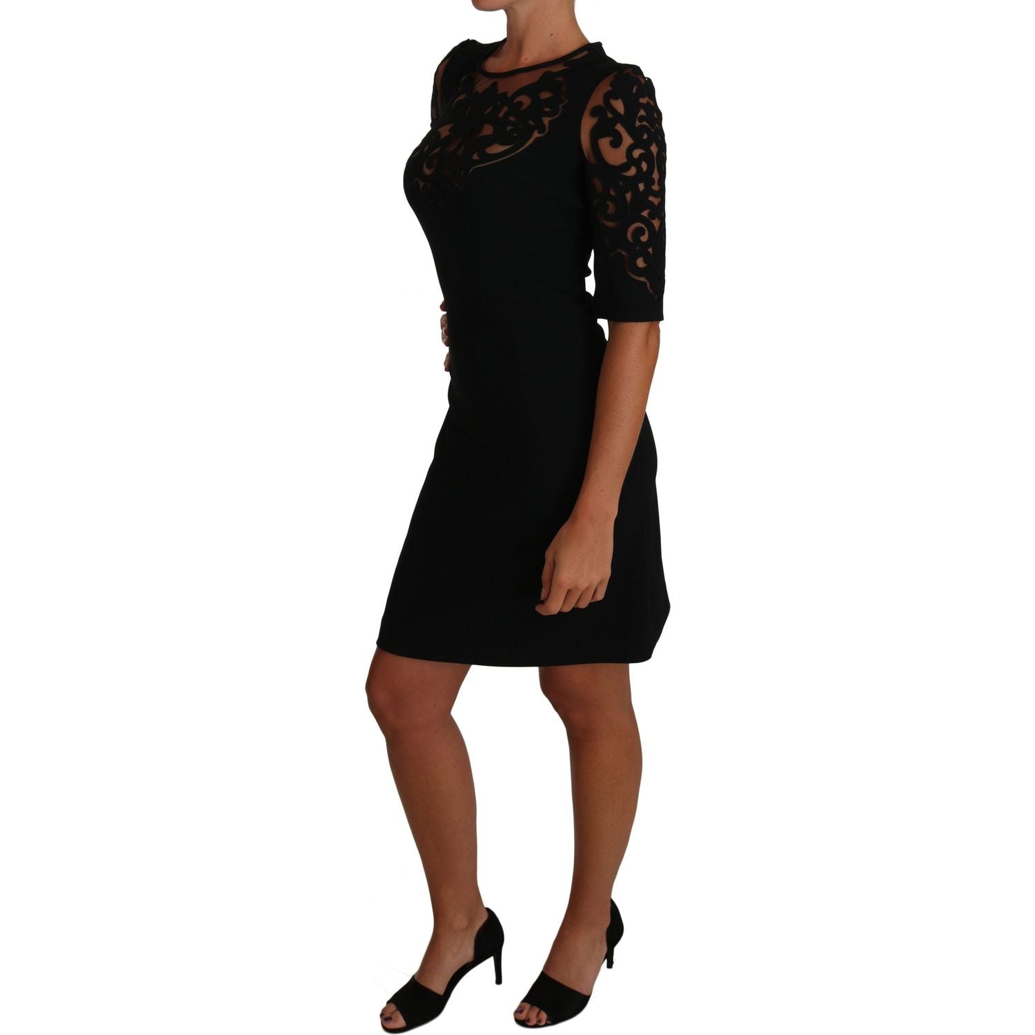 Dolce & Gabbana Black Floral Cut Out Pattern Coctail Dress