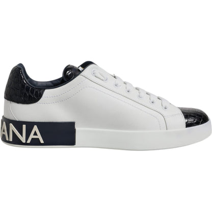 Dolce & Gabbana White Black Leather Portofino Sneaker Shoes