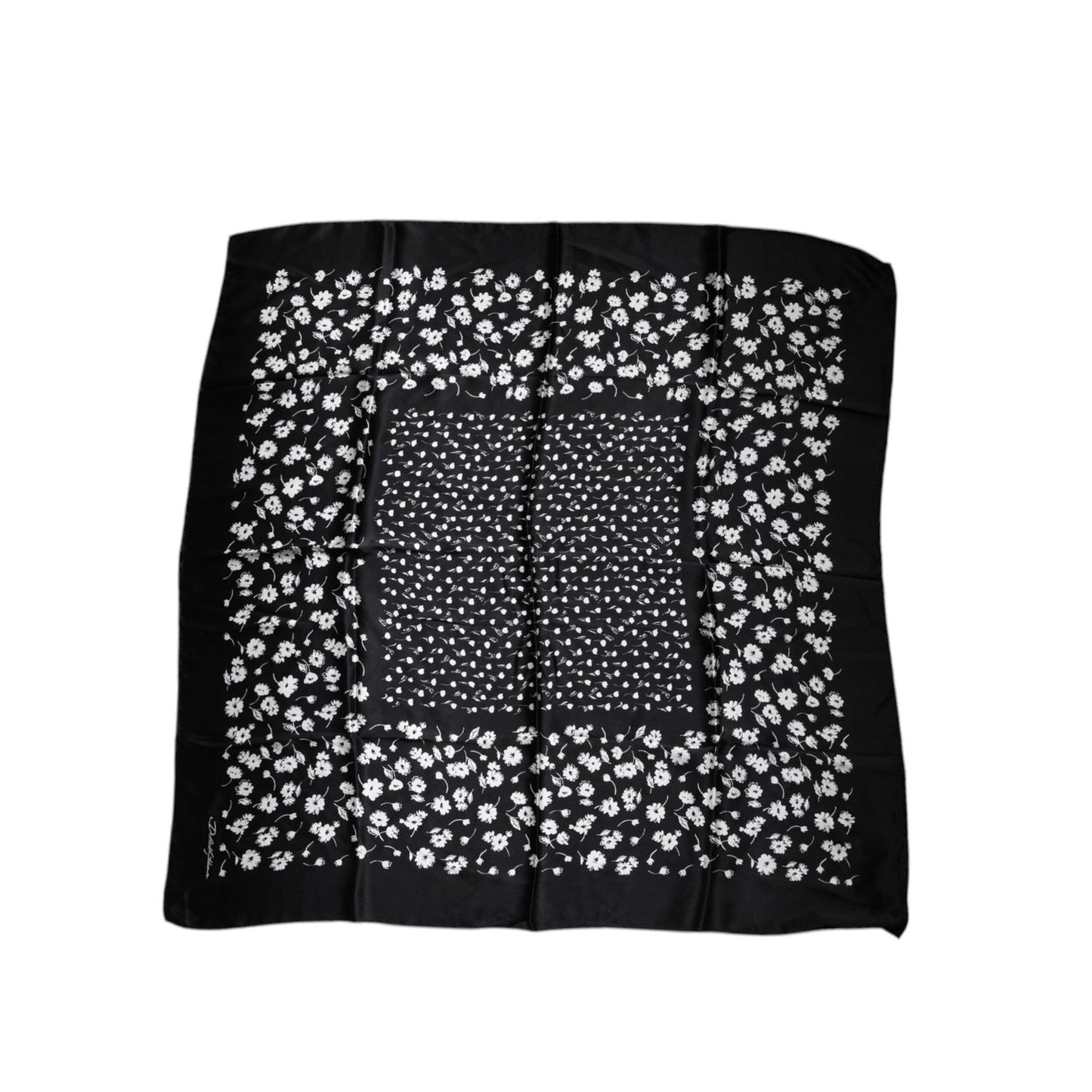 Dolce & Gabbana Black Floral Silk Square Wrap Shawl Scarf