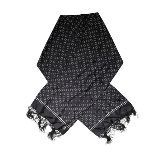 Dolce & Gabbana Black Circles Silk Fringes Shawl Wrap Scarf