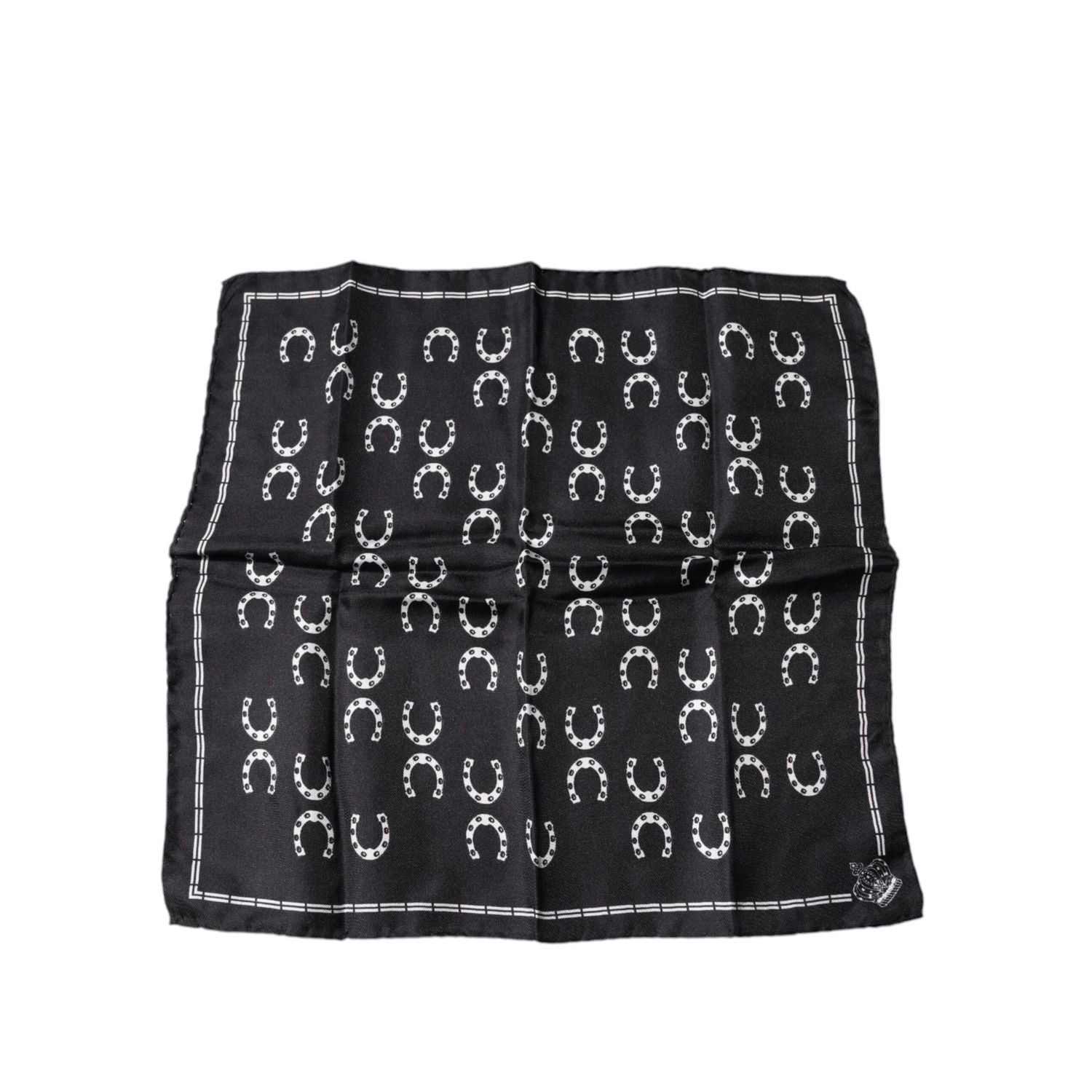 Dolce & Gabbana Black Horseshoe Silk Square Handkerchief Scarf