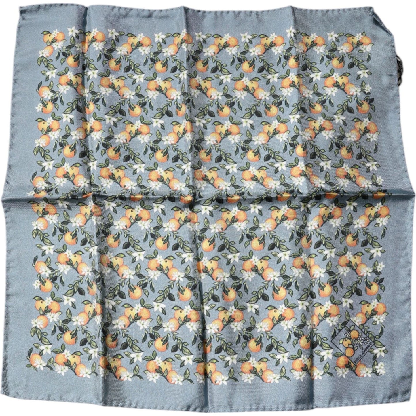 Dolce & Gabbana Gray Oranges Silk Square Handkerchief Scarf MS7330