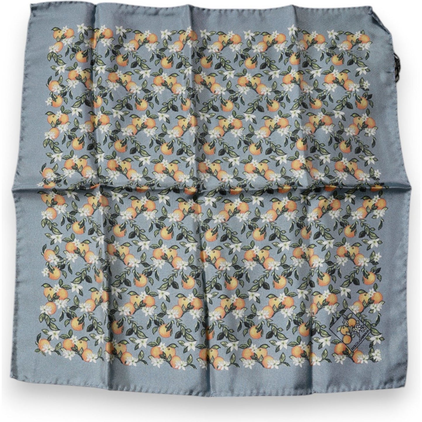 Dolce & Gabbana Gray Oranges Silk Square Handkerchief Scarf MS7330